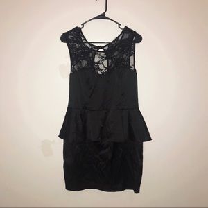 Black lace and satin peplum dress